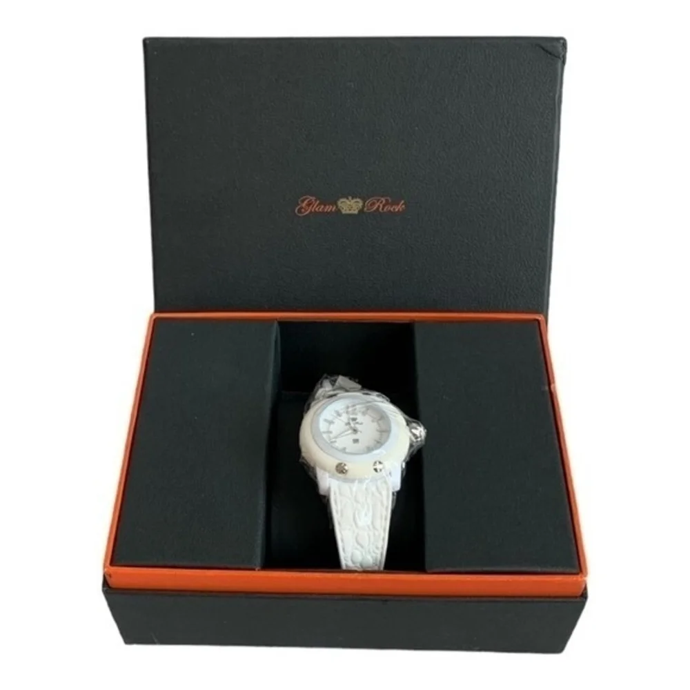 Glam Rock Miss Miami Beach Women's Watch White Swiss Quartz Rubber Band New